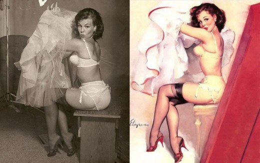 До эпохи Фотошопа:  1950-е.  Девушки PIN-UP до и после. фото. 8kBp-73fzi4