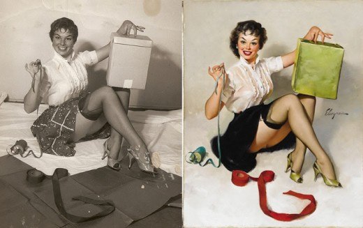 До эпохи Фотошопа:  1950-е.  Девушки PIN-UP до и после. фото. DIiNPcvH21g