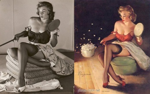 До эпохи Фотошопа:  1950-е.  Девушки PIN-UP до и после. фото. LrTgcN0_96c