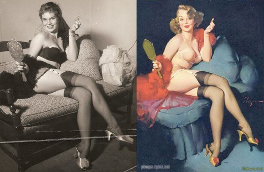 До эпохи Фотошопа:  1950-е.  Девушки PIN-UP до и после. фото. QuY3rACXnqE